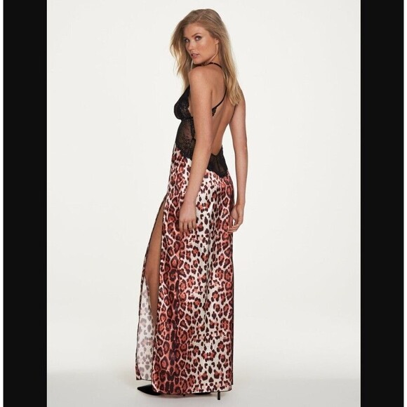 Frederick's of Hollywood Nightgown Thong Set SMALL Rosalina Rose Leopard Slit - Picture 10 of 16